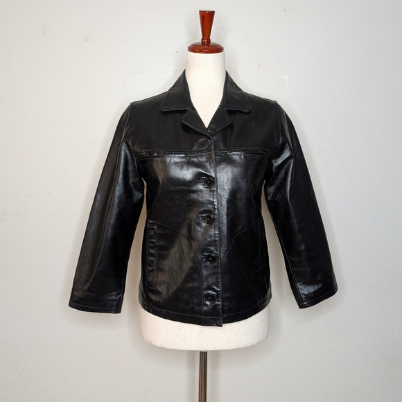 Vintage Y2K The Gap Women's Black Genuine Leather Jacket Size Medium - Picture 5 of 15